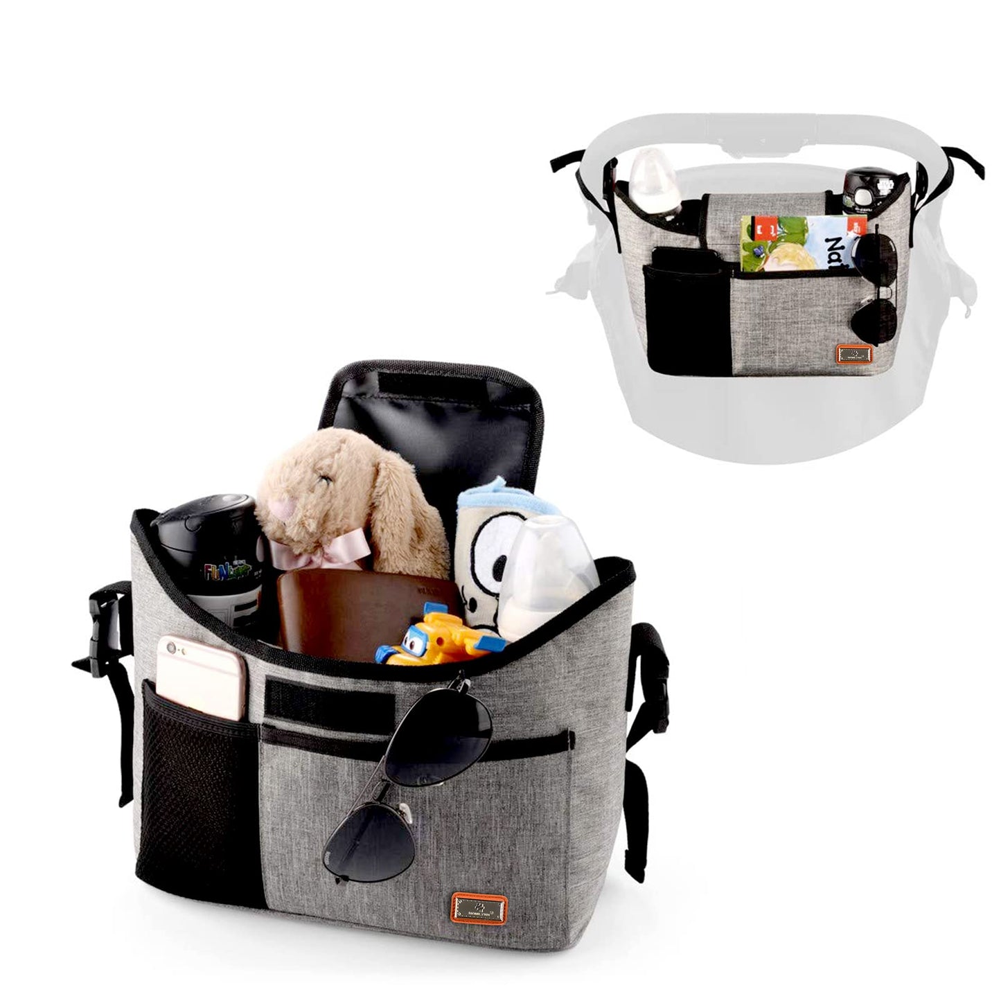 Stroller Organizer Bag 11 L – Cup Holder & Shoulder Strap, Gray