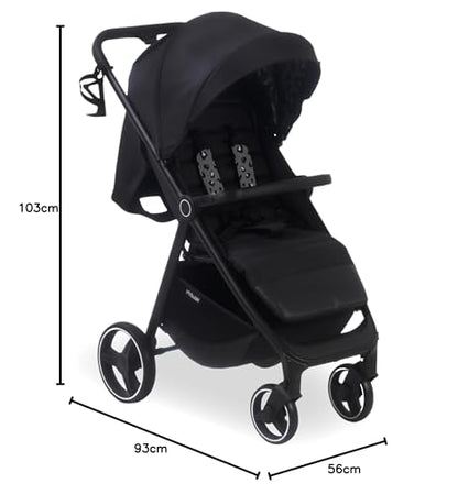 My Babiie MB160 Pushchair – from Birth to 4 Years (22kg), 4-Wheel Suspension, Large Basket, XL Canopy, Foldable, Compact, Stroller with Footmuff, Cup Holder, Rain Cover – Black Leopard