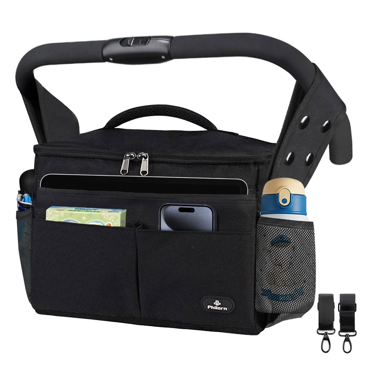 PHILORN Stroller Organizer with Cup Holder & Large Bag – Universal