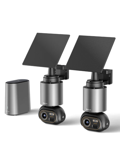 BOTSLAB 4K Security Camera Outdoor Wireless 2 Cam-Kit, No Subscription, 360° PTZ Outdoor Camera with Homebase, Solar Camera Wireless, Night Vision, 32GB Local Storage, Intelligent Recognition