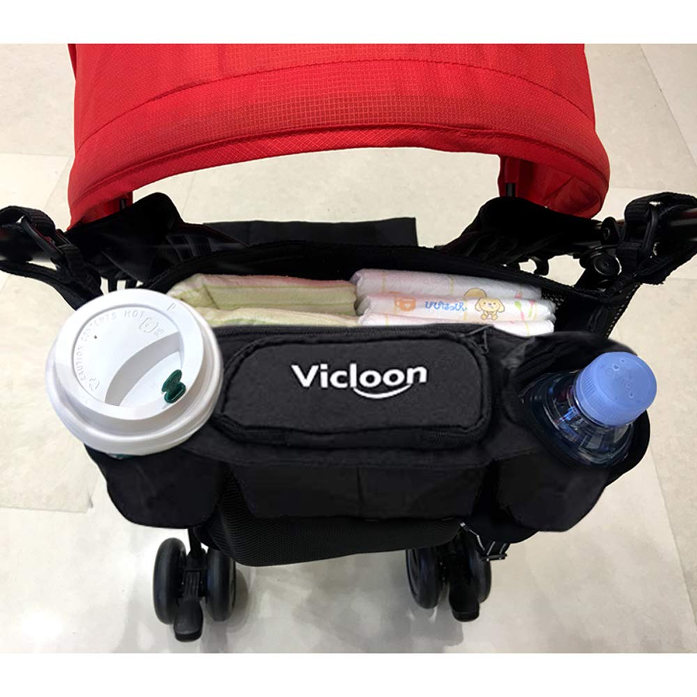 Vicloon Stroller Organizer – Cup Holder & Bag, Universal, Black
