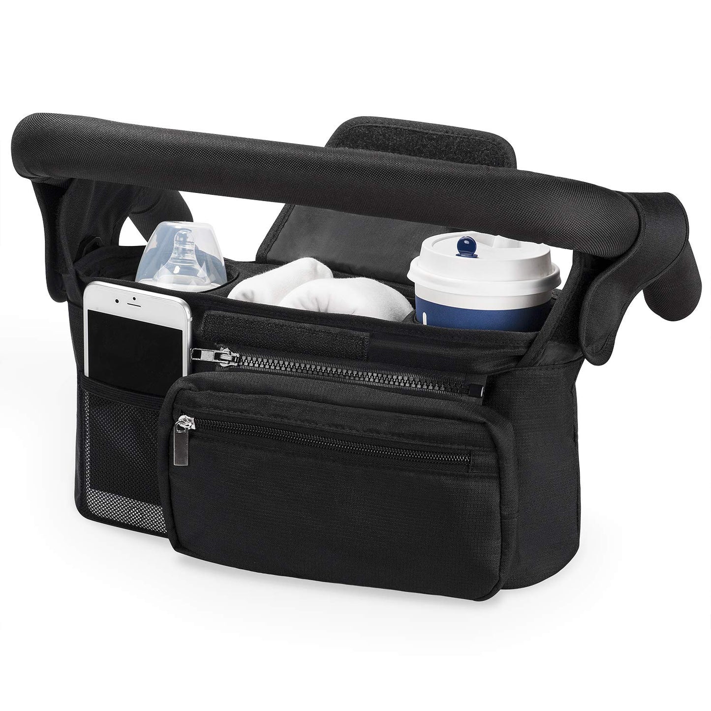 Momcozy Stroller Organizer – 3 Cup Holders & Bag, Adjustable