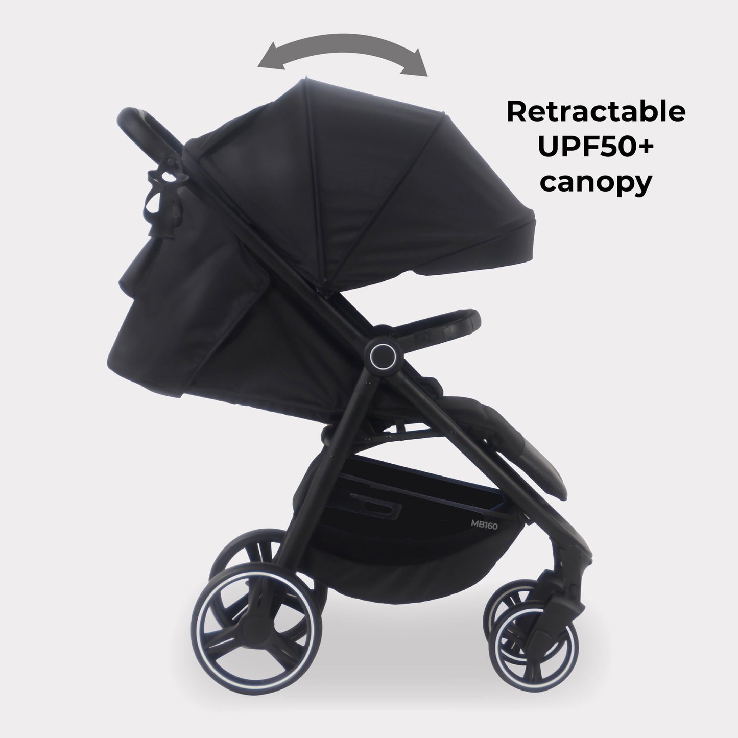 My Babiie MB160 Pushchair – from Birth to 4 Years (22kg), 4-Wheel Suspension, Large Basket, XL Canopy, Foldable, Compact, Stroller with Footmuff, Cup Holder, Rain Cover – Black Leopard