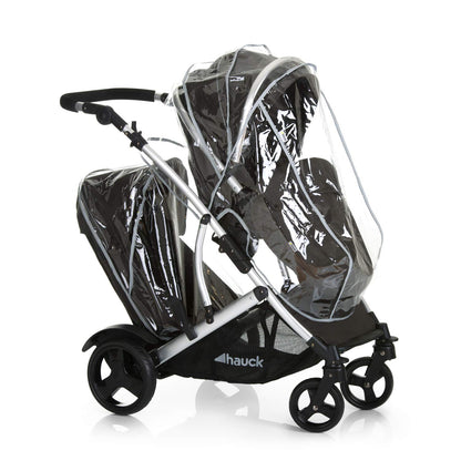 hauck Duett 2, Black - Baby & Toddler Tandem Pushchair with Raincover, Carrycot Convertible to Reversible Seat from Birth up to 15 kg & Second Seat from 6 Months, Compact & Foldable, Height-Adjustable