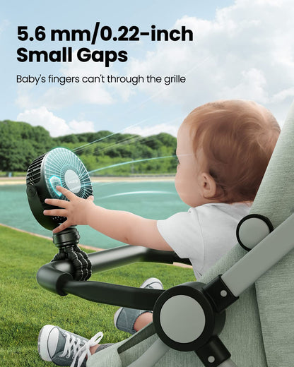 gaiatop Mini Stroller Fan – Clip & Battery, 3 Speeds, Flexible, Black