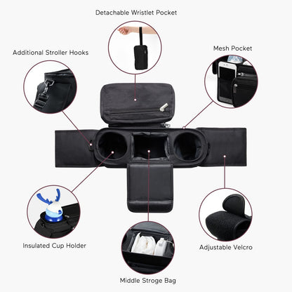 Momcozy Stroller Organizer – 3 Cup Holders & Bag, Adjustable