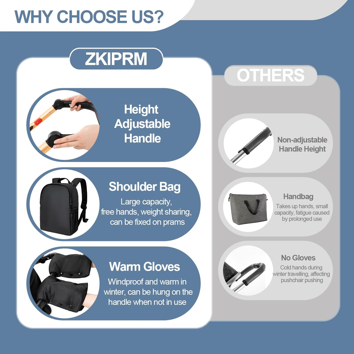 Gcarebb 3 in 1 Prams Travel System, Pushchair with Height Adjustable Handle, Travel Pram with Rain Cover, Baby Stroller with Aluminum Frame for Newborn 0-4 Years