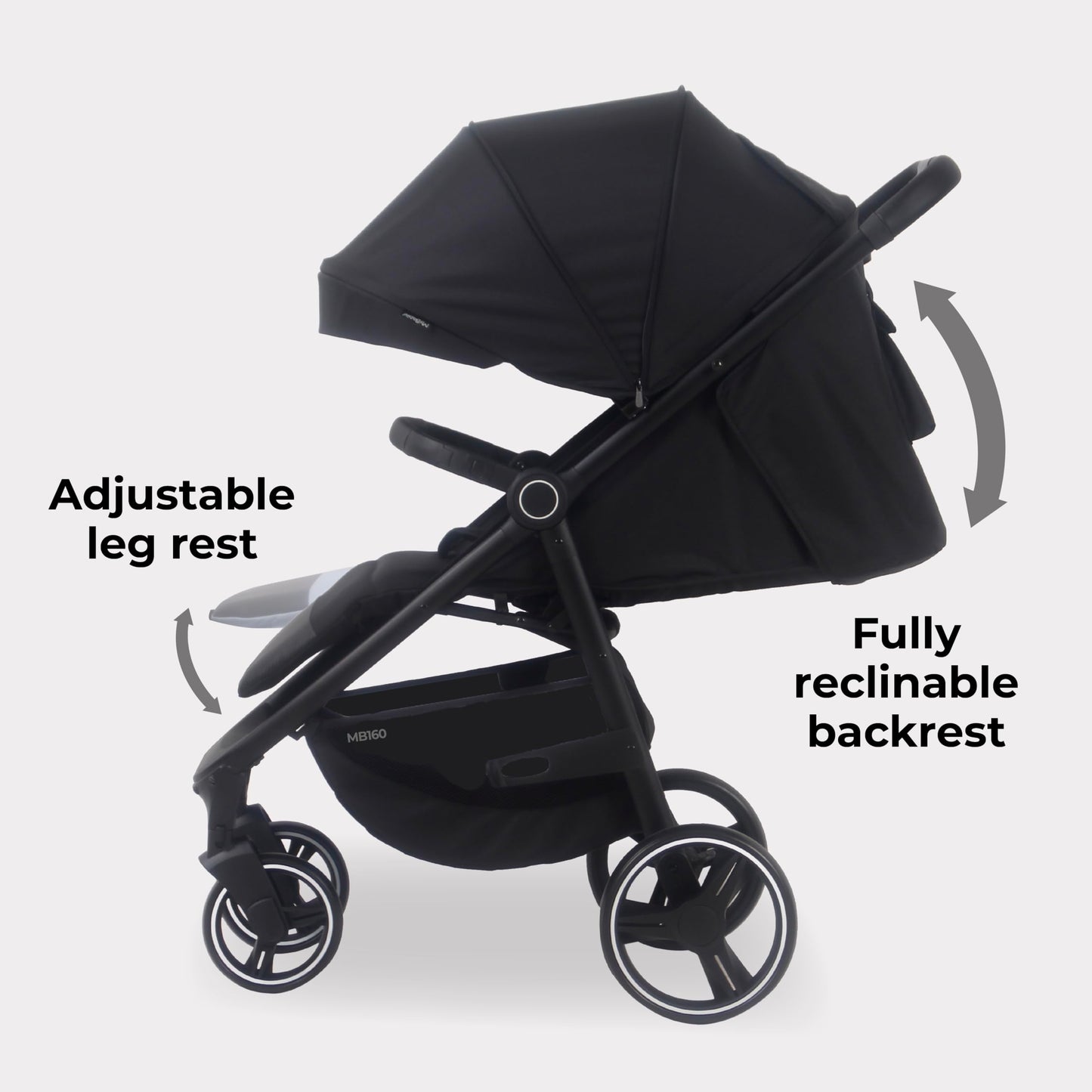 My Babiie MB160 Pushchair – from Birth to 4 Years (22kg), 4-Wheel Suspension, Large Basket, XL Canopy, Foldable, Compact, Stroller with Footmuff, Cup Holder, Rain Cover – Black Leopard