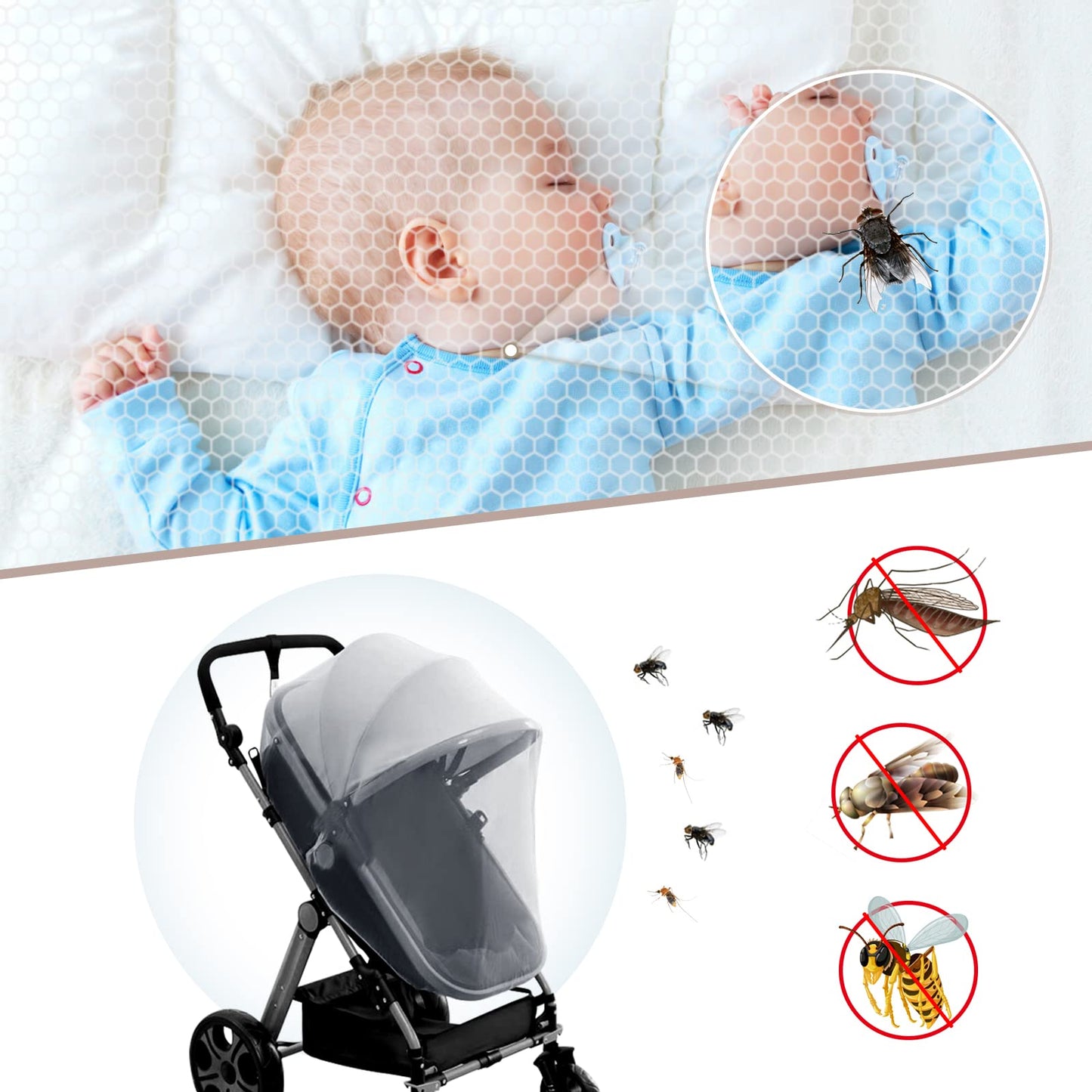 LEMESO Stroller Insect Net – Universal, Mosquito Net, White