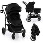 COSTWAY 2 in 1 Baby Pushchair, Foldable Travel System Pram with Reversible Seat, Adjustable Canopy, Storage Basket, Cup Holder, Lightweight Infant Stroller for 0-36 Months (Black)