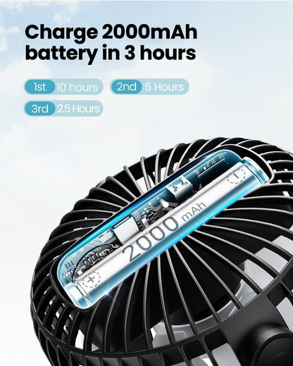 gaiatop Mini Stroller Fan – Clip & Battery, 3 Speeds, Flexible, Black