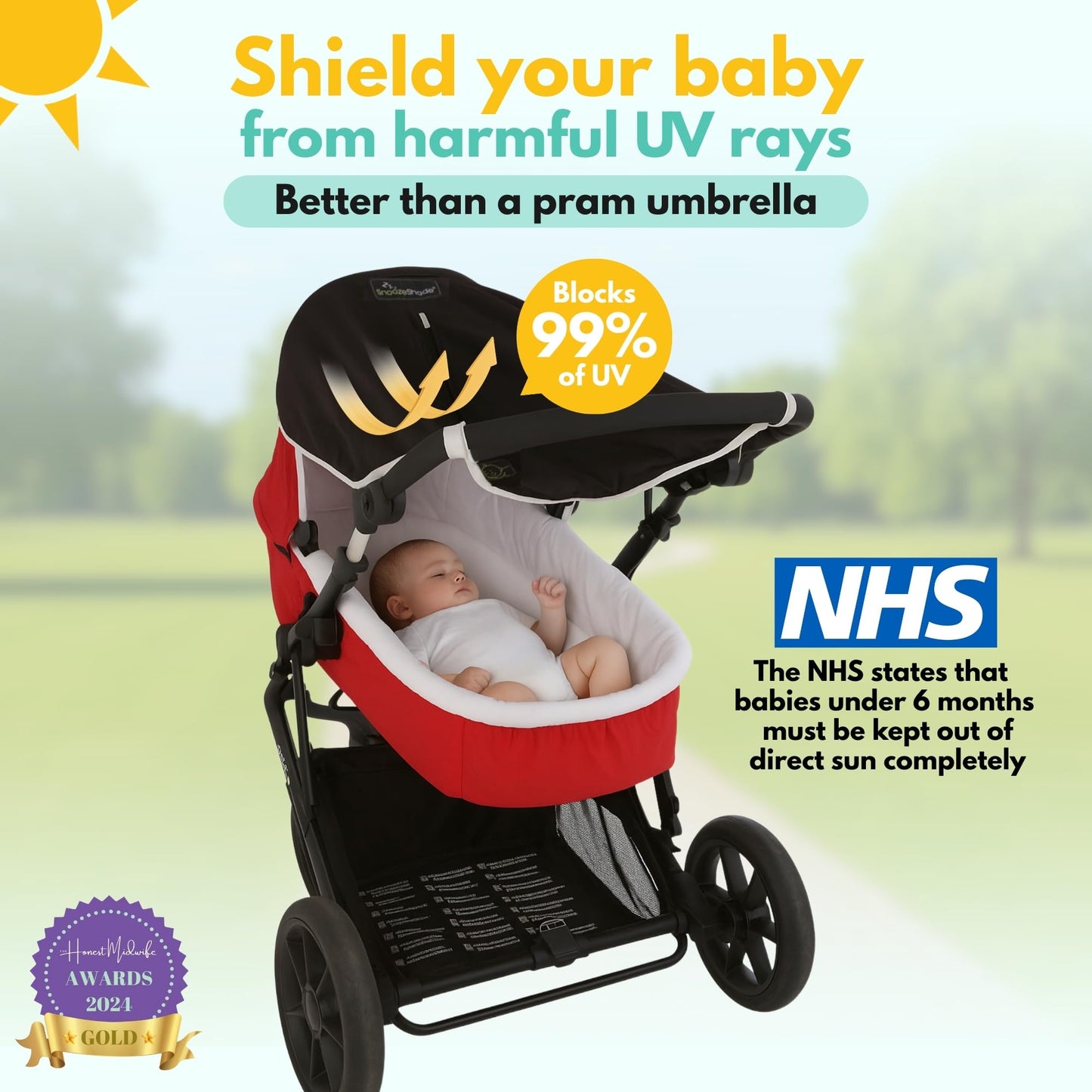 SnoozeShade Original Baby Sunshade 0–6 Months – 99% UV Protection for Strollers