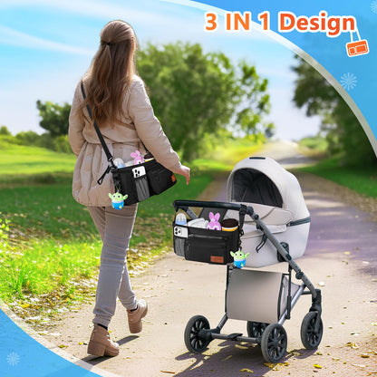 Guiseapue Universal Pram Organiser Bag with Cup Holder – Baby Stroller