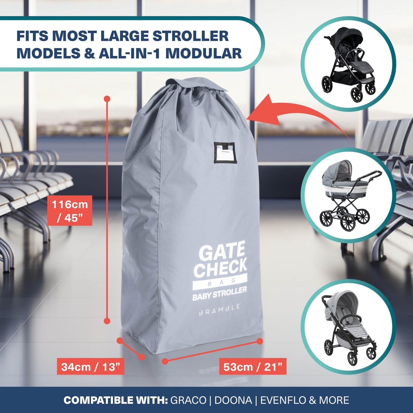 Bramble Large Stroller Bag for Flight & Travel – Water-Resistant, Gray