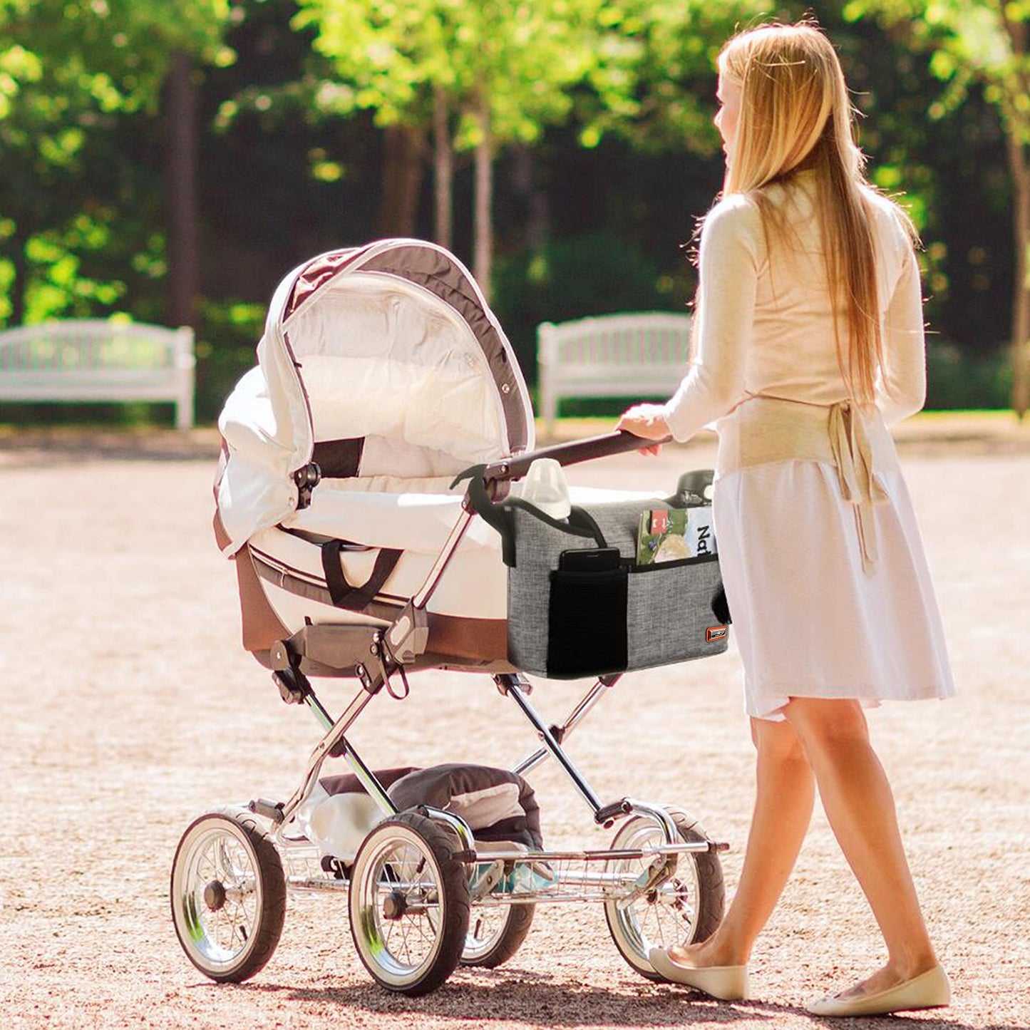 Stroller Organizer Bag 11 L – Cup Holder & Shoulder Strap, Gray