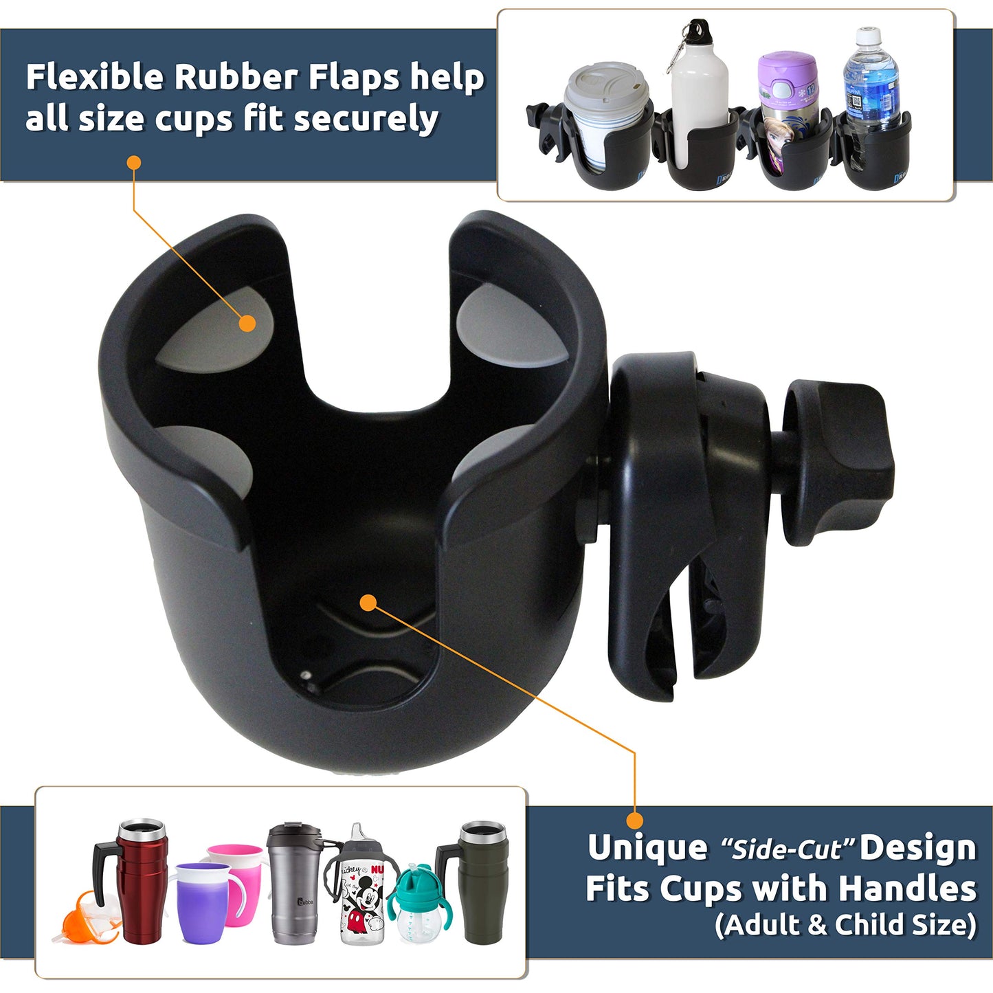W4W Universal Stroller Cup Holder – Adjustable, For Bottles & Cups